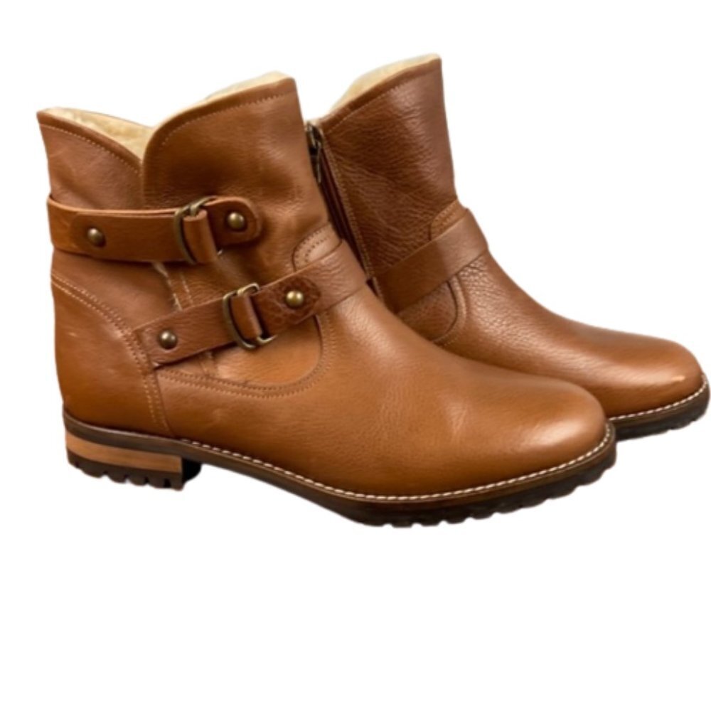 Fabianelli NWT Cognac Brown Ankle Bootie Buckles Italian Leather Size 11